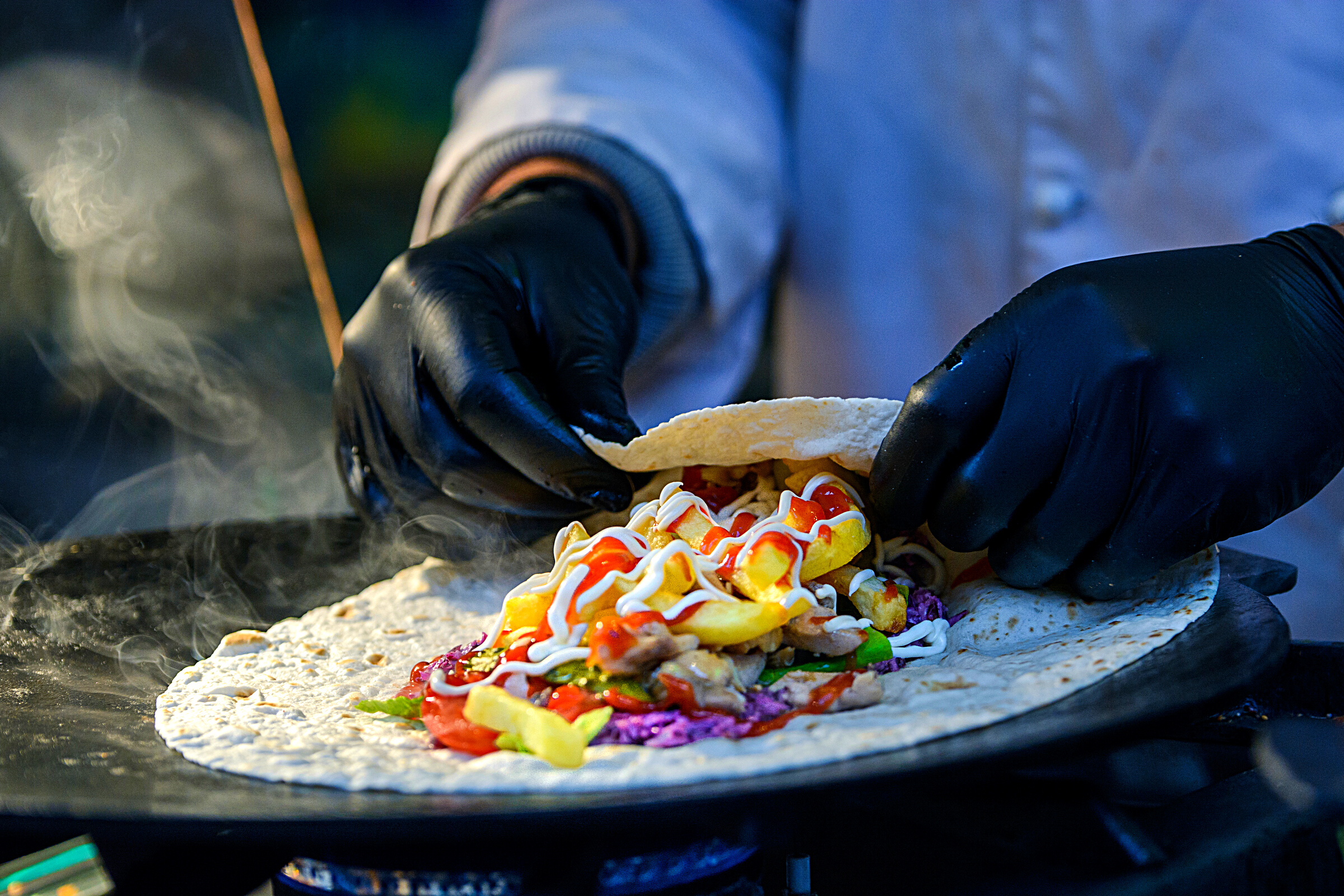 Street preparation of shawarma.